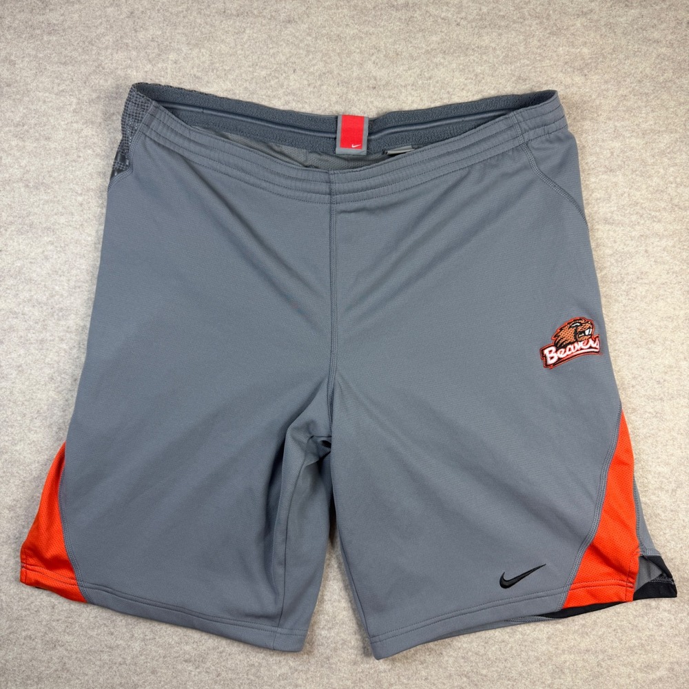 Nike Team Oregon State Beavers Basketball Shorts Mens Medium Gray Orange Fit Dry